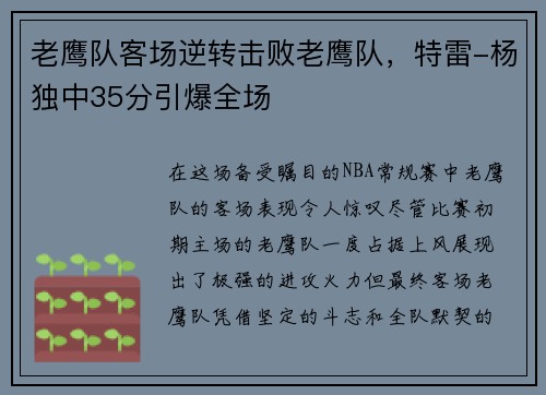 老鹰队客场逆转击败老鹰队，特雷-杨独中35分引爆全场